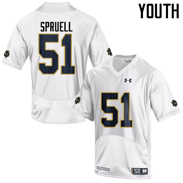 Youth #51 Devyn Spruell Notre Dame Fighting Irish College Football Jerseys-White - Click Image to Close